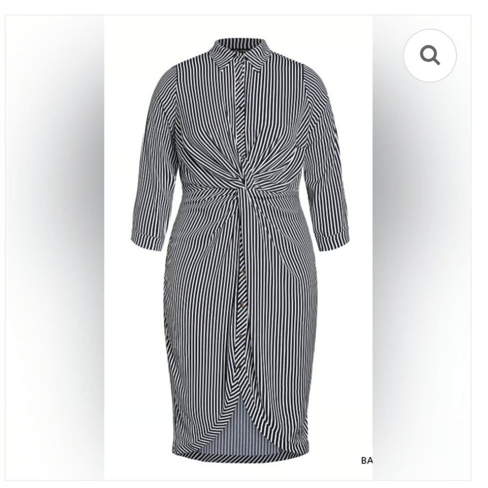 City Chic Black and White Striped Long Sleeve Dress